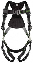 Miller - 400 Lb Capacity, Size Universal, Full Body Construction Safety Harness - Polyester (Outer) & Webbing, Tongue Leg Strap, Quick Connect Chest Strap, Green/Black - Apex Tool & Supply