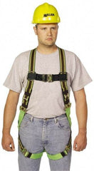 Miller - 400 Lb Capacity, Size Universal, Full Body Construction Safety Harness - Polyester Webbing, Quick Connect Leg Strap, Quick Connect Chest Strap, Green/Black - Apex Tool & Supply