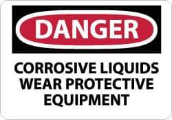 NMC - "Danger - Corrosive Liquids - Wear Protective Equipment", 10" Long x 14" Wide, Rigid Plastic Safety Sign - Rectangle, 0.05" Thick, Use for Accident Prevention - Apex Tool & Supply