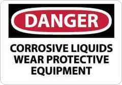 NMC - "Danger - Corrosive Liquids - Wear Protective Equipment", 10" Long x 14" Wide, Rigid Plastic Safety Sign - Rectangle, 0.05" Thick, Use for Accident Prevention - Apex Tool & Supply