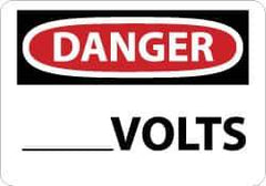 NMC - Accident Prevention Label, Header: DANGER - Legend: Danger - ____ Volts, English, Red, Black & White, 5" Long x 3" High, Sign Muscle Finish - Apex Tool & Supply
