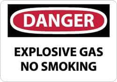 NMC - "Danger - Explosive Gas - No Smoking", 10" Long x 14" Wide, Aluminum Safety Sign - Rectangle, 0.04" Thick, Use for Accident Prevention - Apex Tool & Supply