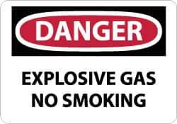 NMC - "Danger - Explosive Gas - No Smoking", 10" Long x 14" Wide, Pressure-Sensitive Vinyl Safety Sign - Rectangle, 0.004" Thick, Use for Accident Prevention - Apex Tool & Supply