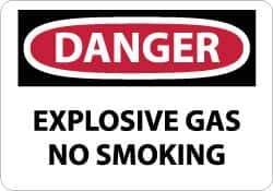 NMC - "Danger - Explosive Gas - No Smoking", 10" Long x 14" Wide, Rigid Plastic Safety Sign - Rectangle, 0.05" Thick, Use for Accident Prevention - Apex Tool & Supply