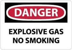 NMC - "Danger - Explosive Gas - No Smoking", 10" Long x 14" Wide, Rigid Plastic Safety Sign - Rectangle, 0.05" Thick, Use for Accident Prevention - Apex Tool & Supply