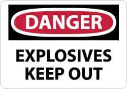 NMC - "Danger - Explosives - Keep Out", 10" Long x 14" Wide, Pressure-Sensitive Vinyl Safety Sign - Rectangle, 0.004" Thick, Use for Accident Prevention - Apex Tool & Supply
