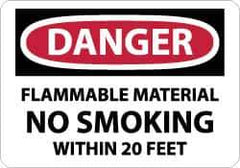 NMC - "Danger - Flammable Material - No Smoking Within 20 Feet", 10" Long x 14" Wide, Pressure-Sensitive Vinyl Safety Sign - Rectangle, 0.004" Thick, Use for Accident Prevention - Apex Tool & Supply