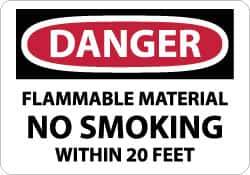 NMC - "Danger - Flammable Material - No Smoking Within 20 Feet", 10" Long x 14" Wide, Rigid Plastic Safety Sign - Rectangle, 0.05" Thick, Use for Accident Prevention - Apex Tool & Supply