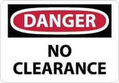 NMC - "Danger - No Clearance", 10" Long x 14" Wide, Pressure-Sensitive Vinyl Safety Sign - Rectangle, 0.004" Thick, Use for Accident Prevention - Apex Tool & Supply