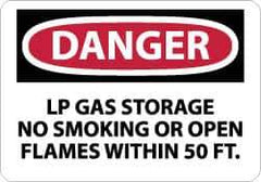 NMC - "Danger - LP Gas Storage - No Smoking or Open Flames Within 50 Ft.", 7" Long x 10" Wide, Pressure-Sensitive Vinyl Safety Sign - Rectangle, 0.004" Thick, Use for Accident Prevention - Apex Tool & Supply