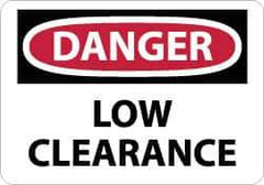 NMC - "Danger - Low Clearance", 10" Long x 14" Wide, Pressure-Sensitive Vinyl Safety Sign - Rectangle, 0.004" Thick, Use for Accident Prevention - Apex Tool & Supply