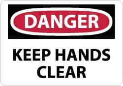 NMC - "Danger - Keep Hands Clear", 10" Long x 14" Wide, Pressure-Sensitive Vinyl Safety Sign - Rectangle, 0.004" Thick, Use for Accident Prevention - Apex Tool & Supply