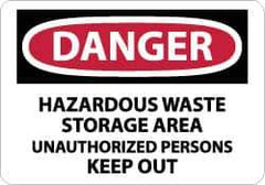 NMC - "Danger - Hazardous Waste Storage Area - Unauthorized Persons Keep Out", 10" Long x 14" Wide, Aluminum Safety Sign - Rectangle, 0.04" Thick, Use for Security & Admittance - Apex Tool & Supply