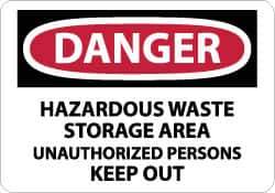 NMC - "Danger - Hazardous Waste Storage Area - Unauthorized Persons Keep Out", 10" Long x 14" Wide, Pressure-Sensitive Vinyl Safety Sign - Rectangle, 0.004" Thick, Use for Security & Admittance - Apex Tool & Supply