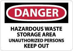 NMC - "Danger - Hazardous Waste Storage Area - Unauthorized Persons Keep Out", 7" Long x 10" Wide, Rigid Plastic Safety Sign - Rectangle, 0.05" Thick, Use for Security & Admittance - Apex Tool & Supply