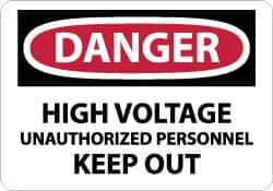 NMC - "Danger - High Voltage - Unauthorized Personnel Keep Out", 7" Long x 10" Wide, Pressure-Sensitive Vinyl Safety Sign - Rectangle, 0.004" Thick, Use for Accident Prevention - Apex Tool & Supply