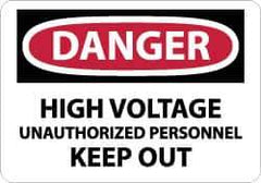 NMC - "Danger - High Voltage - Unauthorized Personnel Keep Out", 7" Long x 10" Wide, Pressure-Sensitive Vinyl Safety Sign - Rectangle, 0.004" Thick, Use for Accident Prevention - Apex Tool & Supply