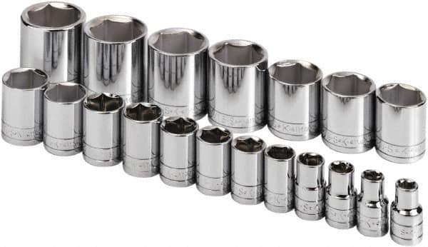 SK - 19 Piece 1/2" Drive Standard Socket Set - 6 Points, 3/8 to 1-1/2", Inch Measurement Standard - Apex Tool & Supply