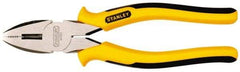 Stanley - 8-3/4" OAL, 1-31/64" Jaw Length, Side Cutting Linesman's Pliers - Serrated Jaw, Round Nose Head, TPR Handles - Apex Tool & Supply
