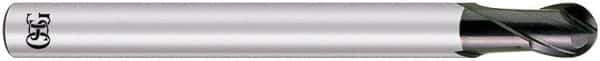 OSG - 1mm Diam, 1.5mm LOC, 2 Flute Solid Carbide Ball End Mill - TiAlN Finish, Single End, 75mm OAL, Spiral Flute - Apex Tool & Supply