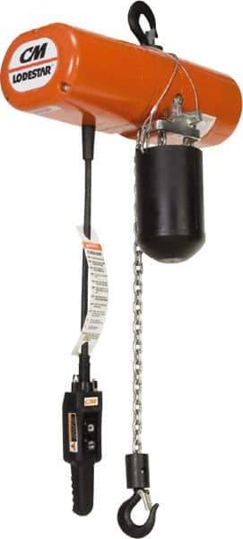 CM - 1/8 Ton Capacity, 60 FPM Lift Speed, 230/460 Volt, Hoist with Motorized Trolley - 0.5 Output hp, 15' Max Lift, 16-13/16" Min Headroom, 1 Chain - Apex Tool & Supply