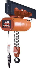 CM - 5 Ton Capacity, 12 FPM Lift Speed, 230/460 Volt, Hoist with Motorized Trolley - 5.5 Output hp, 20' Max Lift, 33-3/4" Min Headroom, 2 Chains - Apex Tool & Supply
