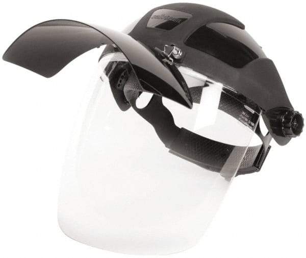Sellstrom - Nylon Black Ratchet Adjustment, Welding Face Shield & Headgear Set - 12-1/8" Wide x 9" High x 0.06" Thick, Anti-Fog, Clear Window - Apex Tool & Supply