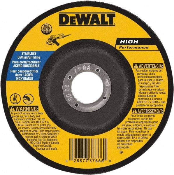DeWALT - 30 Grit, 7" Wheel Diam, 1/8" Wheel Thickness, 7/8" Arbor Hole, Type 27 Depressed Center Wheel - Aluminum Oxide, 8,700 Max RPM, Compatible with Angle Grinder - Apex Tool & Supply