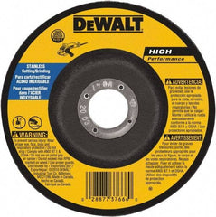 DeWALT - 30 Grit, 7" Wheel Diam, 1/8" Wheel Thickness, 7/8" Arbor Hole, Type 27 Depressed Center Wheel - Aluminum Oxide, 8,700 Max RPM, Compatible with Angle Grinder - Apex Tool & Supply