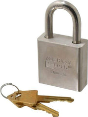 American Lock - 1-1/8" Shackle Clearance, Rekeyable Rekeyable Padlock - 5/16" Shackle Diam, Stainless Steel, with Stainless Steel (32D) Finish - Apex Tool & Supply