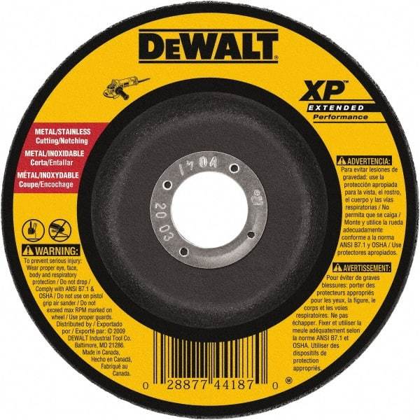 DeWALT - 24 Grit, 5" Wheel Diam, 1/8" Wheel Thickness, Type 27 Depressed Center Wheel - Zirconia Alumina, Resinoid Bond, 12,200 Max RPM, Compatible with Angle Grinder - Apex Tool & Supply