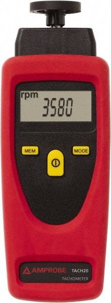 Amprobe - Accurate up to 0.02%, Contact and Noncontact Tachometer - 8 Inch Long x 9 Inch Wide x 1-3/4 Inch Meter Thick, 1 to 99,999 (Optical) and 19,999 (Mechanical) RPM Measurement - Apex Tool & Supply