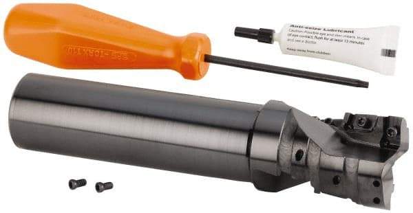 Kennametal - 50.39mm Cut Diam, 54mm Max Depth of Cut, 1-1/2" Shank Diam, 168.88mm OAL, Indexable Square Shoulder Helical End Mill - GOMT 1604.., JOMT 1604.. Inserts, Cylindrical Shank, 0° Lead Angle, Through Coolant, Series KDMR - Apex Tool & Supply