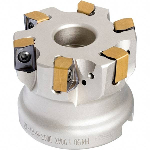 Iscar - 5 Inserts, 3" Cut Diam, 1" Arbor Diam, 0.472" Max Depth of Cut, Indexable Square-Shoulder Face Mill - 0/90° Lead Angle, 2" High, H490 AN.X 12 Insert Compatibility, Through Coolant, Series Helido - Apex Tool & Supply