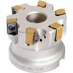 Iscar - 6 Inserts, 2-1/2" Cut Diam, 1" Arbor Diam, 0.472" Max Depth of Cut, Indexable Square-Shoulder Face Mill - 0/90° Lead Angle, 1-3/4" High, H490 AN.X 12 Insert Compatibility, Through Coolant, Series Helido - Apex Tool & Supply