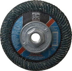 PFERD - 40 Grit 4-1/2" Diam 5/8-11 Center Hole Type 27 Zirconia Alumina Flap Disc - 13,300 Max RPM, Coated, Coarse Grade - Apex Tool & Supply