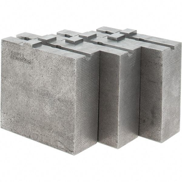 Abbott Workholding Products - 8" & Up Chuck Capacity, Tongue & Groove Attachment, Square Soft Lathe Chuck Jaw - 3 Jaws, Steel, 1-3/4" Btw Mount Hole Ctrs, 4" Long x 1-1/2" Wide x 4" High, 5/16" Groove, 3/8" Fastener - Apex Tool & Supply
