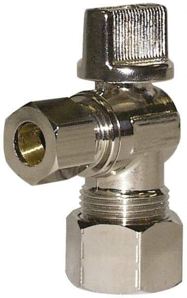 Legend Valve - PEX 1/2 Inlet, 125 Max psi, Chrome Finish, Carbon Steel Water Supply Stop Valve - 3/8 Compression Outlet, Angle, Silver Handle, For Use with Potable Water Applications - Apex Tool & Supply
