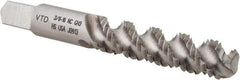 Made in USA - 3/8-16 UNC 3 Flute 3B Bottoming Spiral Flute Tap - High Speed Steel, TiN Finish, 2-15/16" OAL, Right Hand Flute, Right Hand Thread, H3 - Exact Industrial Supply