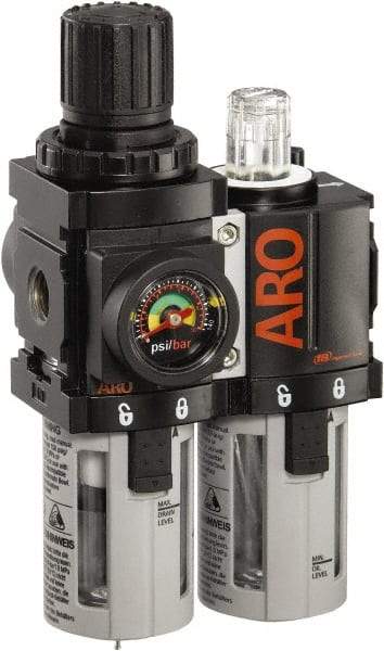 ARO/Ingersoll-Rand - 1/8" NPT Port Miniature 2 Piece Filter/Regulator-Lubricator FRL Unit - Polycarbonate Bowl, 36 SCFM, 150 Max psi, 5.2" High x 3.15" Long, Manual Drain - Apex Tool & Supply