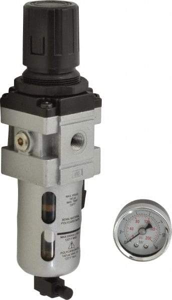 PRO-SOURCE - 1/4" NPT Port Intermediate 1 Piece Filter/Regulator FRL Unit - Polycarbonate Bowl, 63 SCFM, 145 Max psi, 8.66" High, Manual Drain - Apex Tool & Supply