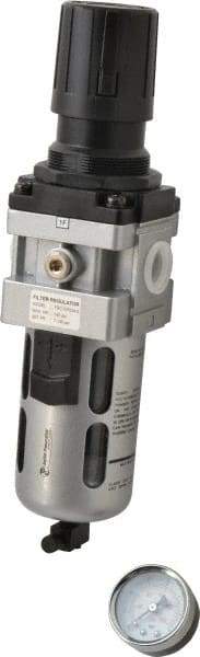 PRO-SOURCE - 1/2" NPT Port Standard 1 Piece Filter/Regulator FRL Unit - Polycarbonate Bowl, 106 SCFM, 145 Max psi, 112" High, Manual Drain - Apex Tool & Supply