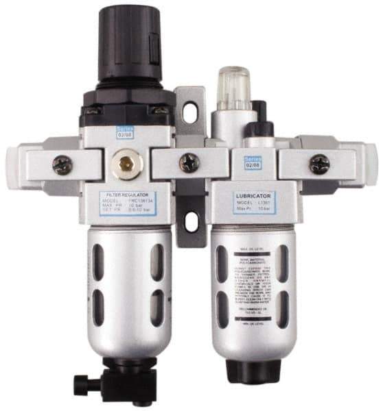 PRO-SOURCE - 1/4" NPT Port Intermediate 2 Piece Filter/Regulator-Lubricator FRL Unit - Polycarbonate Bowl, 53 SCFM, 145 Max psi, 8.66" High, Automatic Drain - Apex Tool & Supply