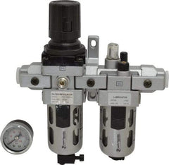 PRO-SOURCE - 3/8" NPT Port Intermediate 2 Piece Filter/Regulator-Lubricator FRL Unit - Polycarbonate Bowl, 63 SCFM, 145 Max psi, 8.66" High, Manual Drain - Apex Tool & Supply