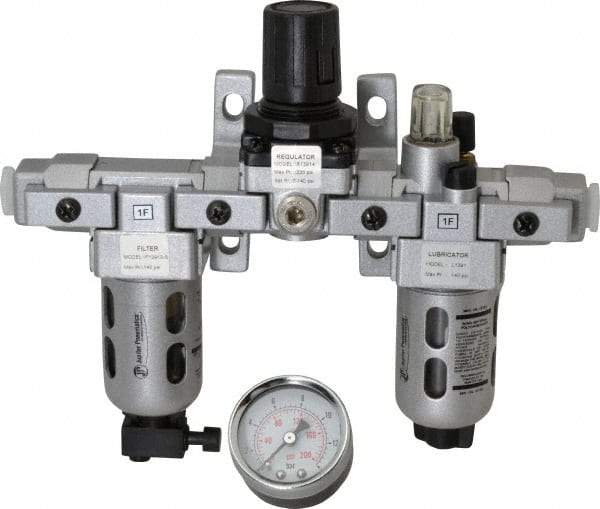 PRO-SOURCE - 1/4" NPT Port Miniature 3 Piece Filter-Regulator-Lubricator FRL Unit - Polycarbonate Bowl, 18 SCFM, 145 Max psi, 6.69" High, Manual Drain - Apex Tool & Supply