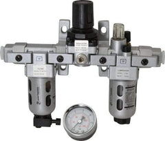 PRO-SOURCE - 1/4" NPT Port Miniature 3 Piece Filter-Regulator-Lubricator FRL Unit - Polycarbonate Bowl, 18 SCFM, 145 Max psi, 6.69" High, Manual Drain - Apex Tool & Supply