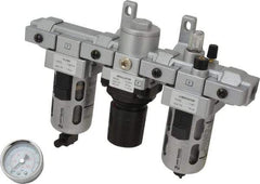 PRO-SOURCE - 1/4" NPT Port Intermediate 3 Piece Filter-Regulator-Lubricator FRL Unit - Polycarbonate Bowl, 46 SCFM, 145 Max psi, 8.66" High, Manual Drain - Apex Tool & Supply