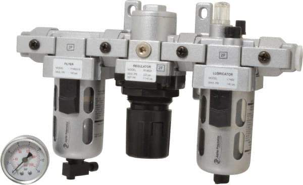 PRO-SOURCE - 3/8" NPT Port Intermediate 3 Piece Filter-Regulator-Lubricator FRL Unit - Polycarbonate Bowl, 71 SCFM, 145 Max psi, 8.66" High, Manual Drain - Apex Tool & Supply