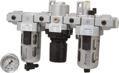 PRO-SOURCE - 3/8" NPT Port Intermediate 3 Piece Filter-Regulator-Lubricator FRL Unit - Polycarbonate Bowl, 71 SCFM, 145 Max psi, 8.66" High, Manual Drain - Apex Tool & Supply