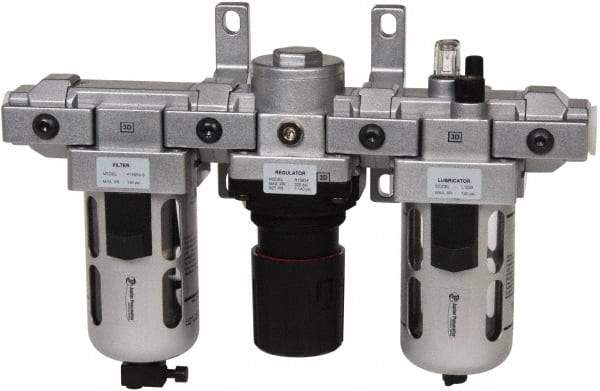PRO-SOURCE - 1/2" NPT Port Standard 3 Piece Filter-Regulator-Lubricator FRL Unit - Polycarbonate Bowl, 106 SCFM, 145 Max psi, 112" High, Manual Drain - Apex Tool & Supply